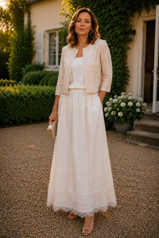 Long linen skirt with lace